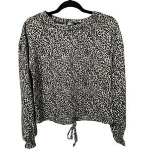 CURE Women’s Leopard Print Drawstring Bottom Long Sleeve Top Mob Wife, Medium